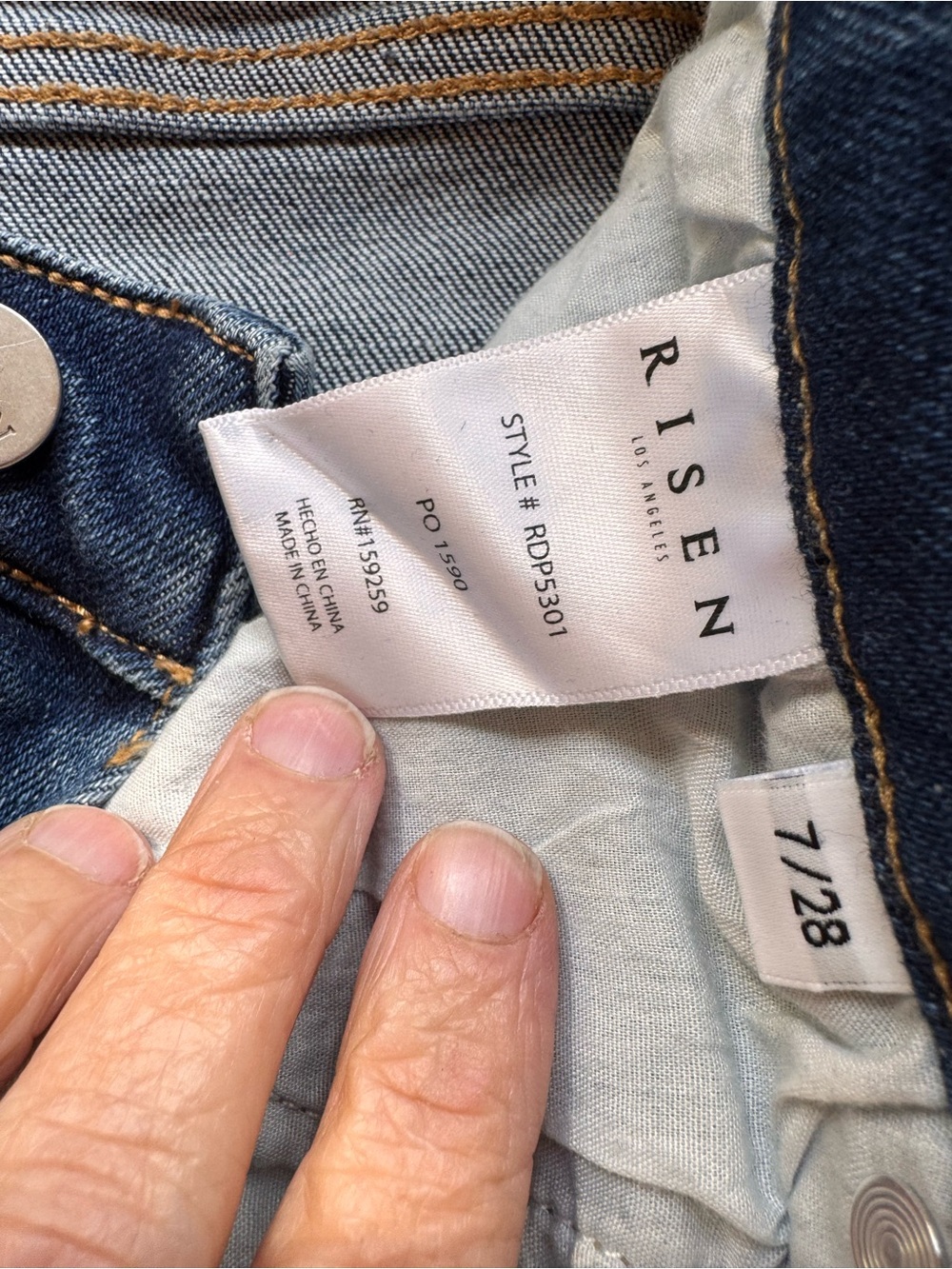 Risen High-Rise Distressed Cropped Jeans in Dark Blue by Abercrombie & Fitch - Picture 4 of 6